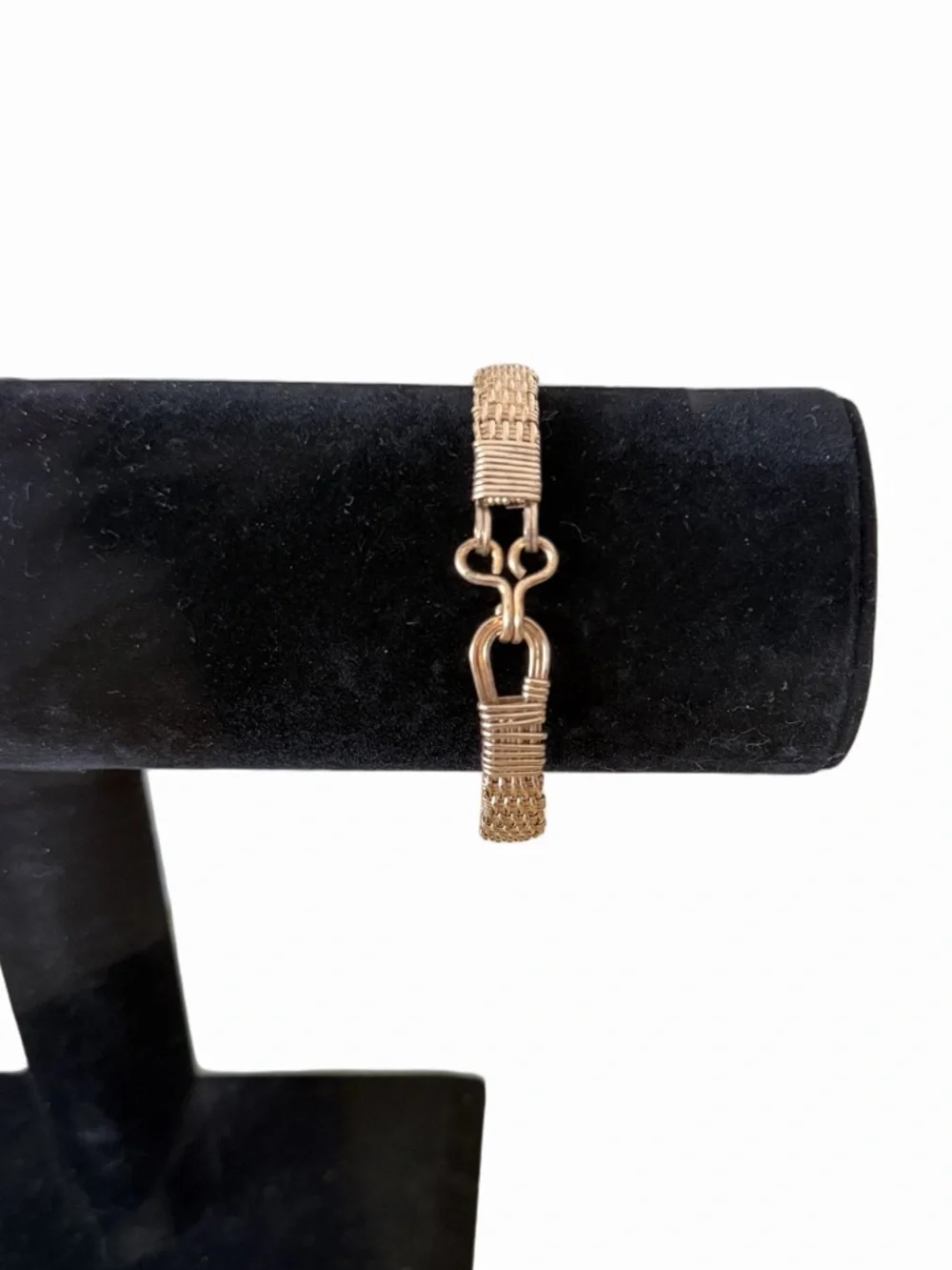Gold Tone Woven Bracelet | Vintage Style Textured Link Chain Hook-Style Clasp